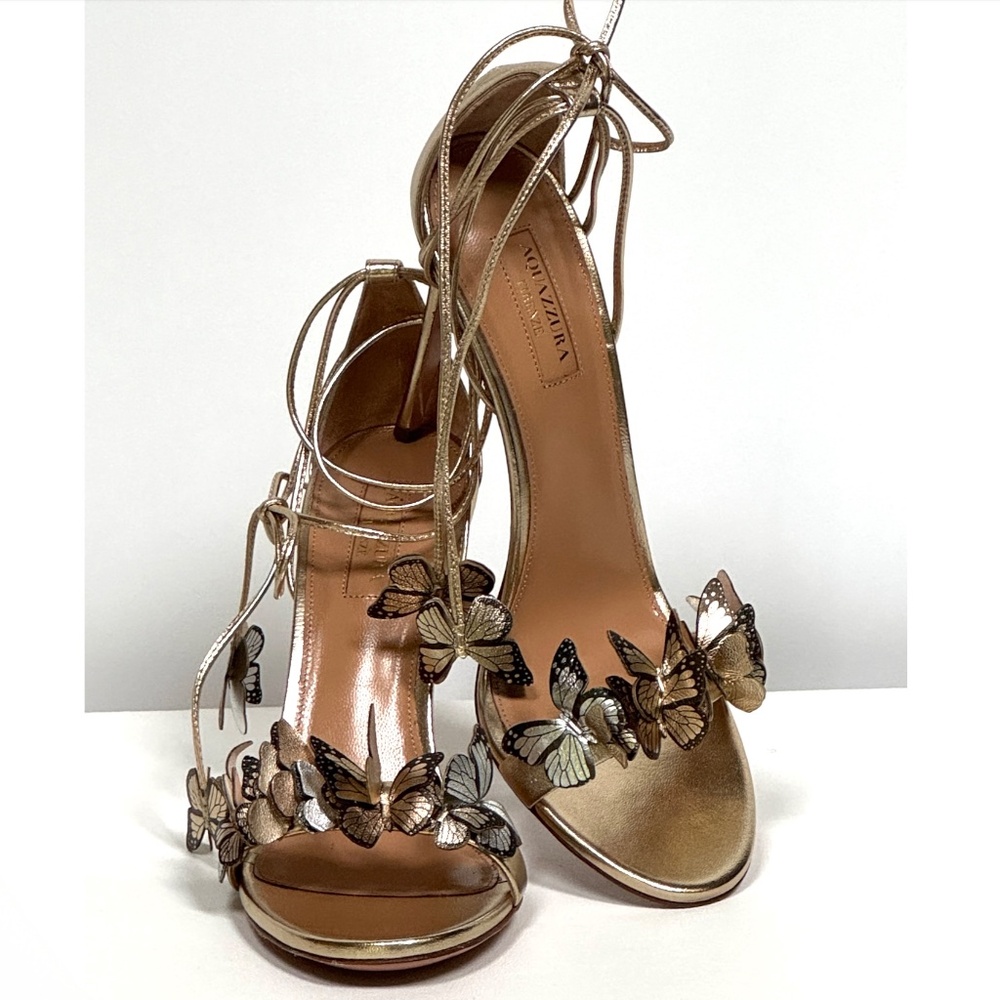 Aquazzura Papillon Soft Gold Butterfly Stiletto Heels Sandals - Picture 7 of 14